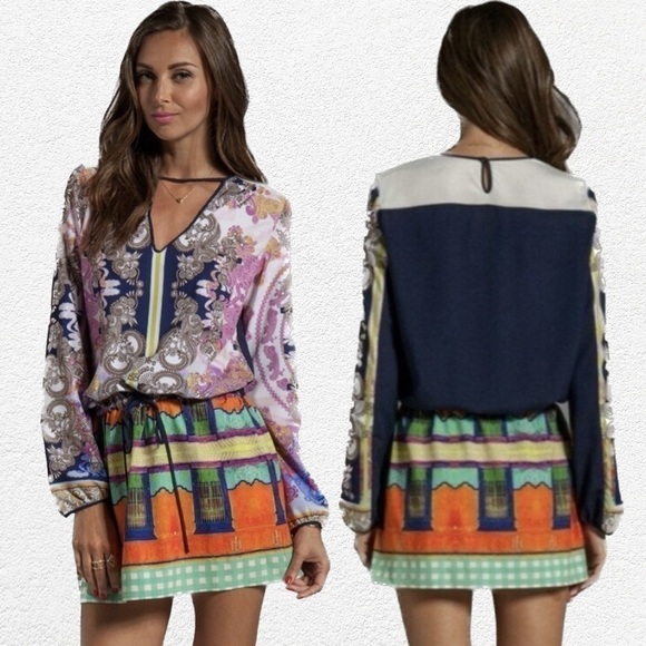 Clover Canyon x Revolve Palace Interior Multicolor Long Sleeve Mini Dress XS - Picture 2 of 15